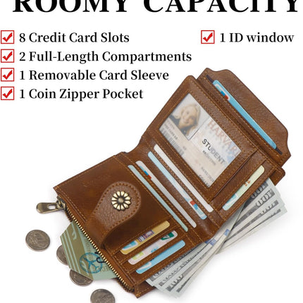 Small Bifold Wallet Women with Removable ID Window