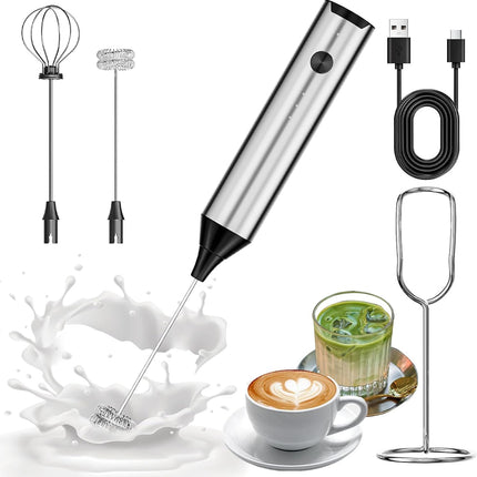 Rechargeable Hand Frother with Stand, Handheld Milk Frother for Coffee