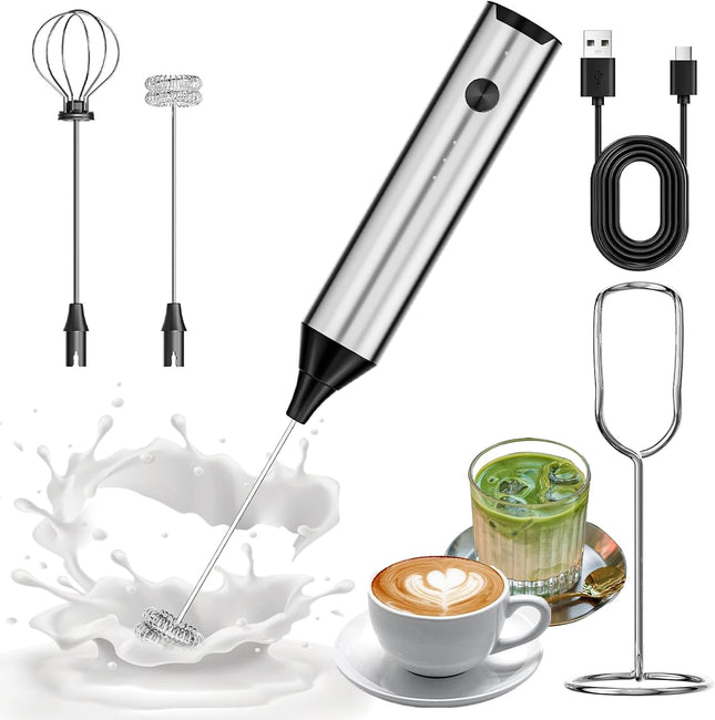 Rechargeable Hand Frother with Stand, Handheld Milk Frother for Coffee