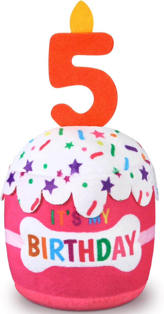 Dog Birthday Cake Toy Squeaky Plush Gift,5Th,Pink
