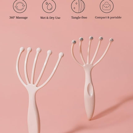 Scalp Massager & Gua Sha Tool Set - Manual Head Massager, Massage Comb for Relaxation & Stress Relief (Grey & Brown)