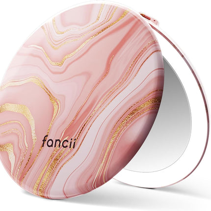 Taylor LED Lighted Travel Makeup Mirror, Rechargeable, 10X /1X Magnifying, Tru-Glow Lighting System, XL Large 5” Wide | Compact Mirror for Purses (Marble Rose)