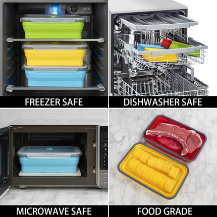 Extra Large Collapsible Food Storage Containers with Lid & Air Vent, 81 Oz, 4 Pack, XXL Collapsible Marinade Container BBQ Prep Foldable Silicone Containers, Microwave Freezer Dishwasher Safe