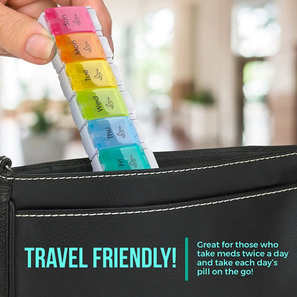 7 Day AM PM Pill Organizer Push Button Open a Daily Case - Plastic