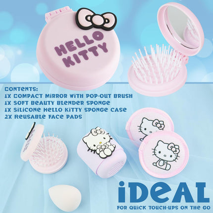 Beauty Accessories Set for Women Teens, Folding Hair Brush with Mirror, Makeup Sponge Holder, Makeup Remover Pads, Kawaii Gifts for Women, Wife, Girlfriend