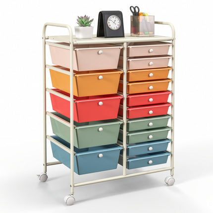 15-Drawer Utility Rolling Cart with Drawers Multi-Use Storage
