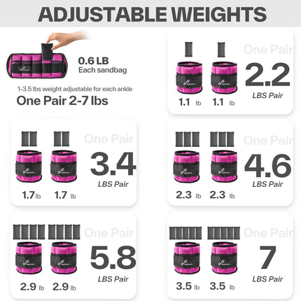 Adjustable Ankle Weights, 2-7 Lb per Pair, Removable Weights