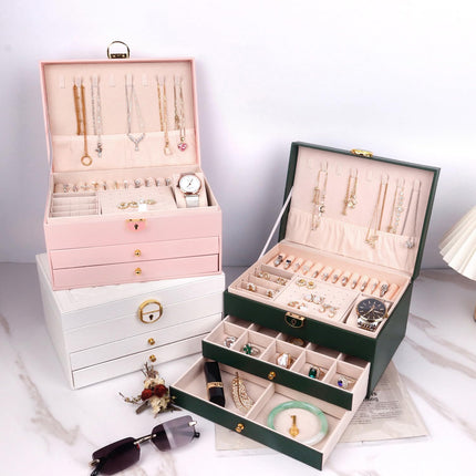 Jewelry Organizer Box PU Leather Double-Layer Pull-Out Drawer & Multiple Compartments - Premium Jewelry Storage for Necklaces, Rings, Bracelets - Nice Christmas Gift for Women, Men