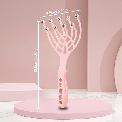 9-Finger Scalp Massager, Handheld Manual Head Scratcher with 360° Rotating Steel Beads, Waterproof Massage Tool for Hair Care, Itch Relief & Relaxation