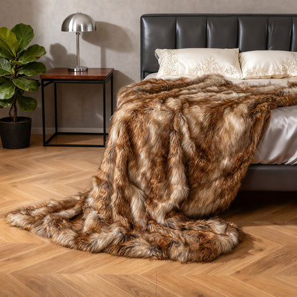 540GSM Soft Plush Fuzzy Luxury Faux Raccoon Fur Blanket for Bed