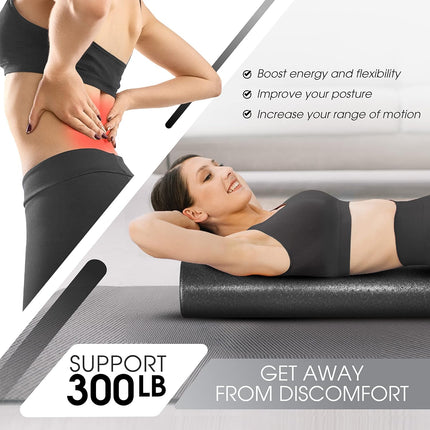 Yes4All Foam Roller, EPP High-Density Material, High Firmness Level, Back Roller for Athlete & Professional, Suitable for Full Body Massage, Yoga & Pilates, Black, 36 Inch