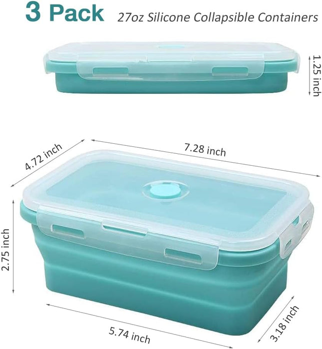 3 Pack 27Oz Silicone Collapsible Food Storage Containers