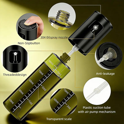 Oil Sprayer for Cooking,Olive Oil Sprayer,Light-Blocking Glass,Silver+Black