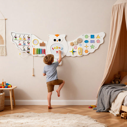 11-In-1 Toddler Learning Activity Center Owl Activity Wall Busy Board Panels for 3+ Years Old