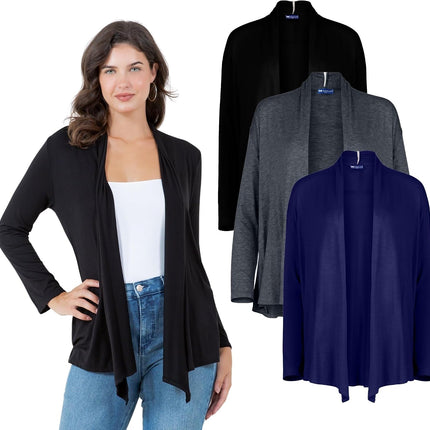 Long Sleeve Womens Cardigan, Thin Lightweight Rayon Sweater Light Cardigans for Women - 3 Pack