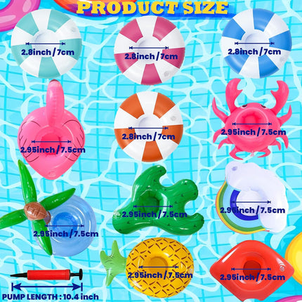 12 Pack Vintage Stripe Drink Floaties Pool Drink Floats Inflatable Drink Holder Floating Drink Holder Pool Accessories for Adults with Pump