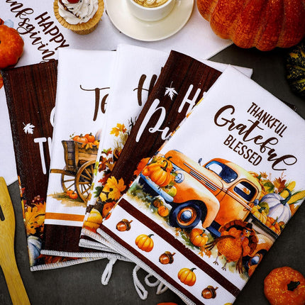 Set of 6 Fall Kitchen Towels Autumn Dish Towel Vintage Pumpkin Towel