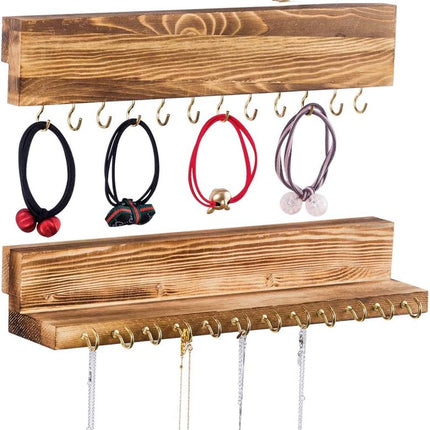 Jewelry Organizer Hanging,Wall Jewelry Organizer for Hanging Rings Necklace Organizer Earring Holder Organizer,Jewelry Display with Removable Bracelet Rod and 24 Hooks as Women Gift