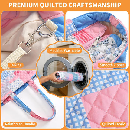 Quilted Lunch Bag Set and Floral Quilted Tote Bag(Pinkpatch)