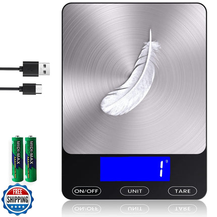 Food Scale -33Lb Digital Kitchen Scale for Food Ounces Grams Rechargeable 304