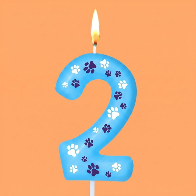 Blue Dog Paw Birthday Number Candles