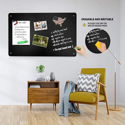 Magnetic Board, 17.1" X 11.8" Magnet Display,For Magnets and Bulletin Board,Suitable for Wall, Refrigerator, Compartment, Cabinet Etc,Comes with Dual Lock Tape for Easy Hanging (Black)