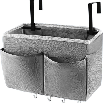 Bedside Caddy Organizer 5 Pockets and 4 Hooks for Bunk Bed Grey