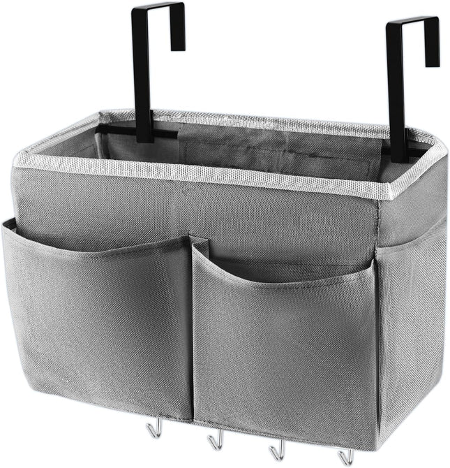 Bedside Caddy Organizer 5 Pockets and 4 Hooks for Bunk Bed Grey