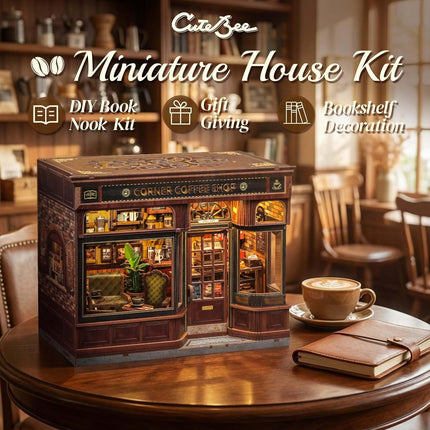 Book Nook Kit, DIY Miniature House Coffee Shop Dollhouse