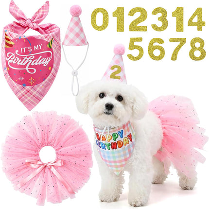 Dog Birthday Party Outfit Set for Small Medium Dog Cat Puppy Pink