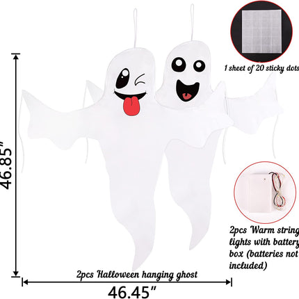 2PCS  Halloween Ghost Lighted Hanging Decoration Outdoor Decor - Hallowmas Tree Hugger Friendly Spooky Party Supplies (Batteries Not Included)