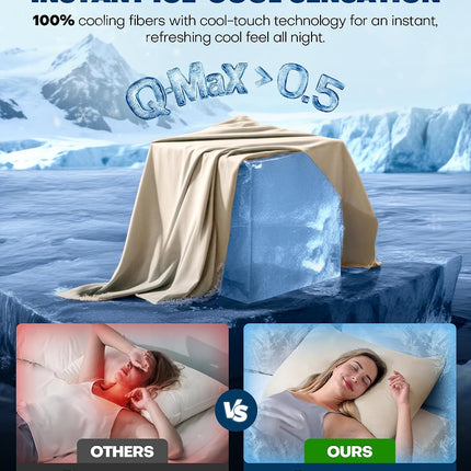 Ultra-Chill Cooling Pillowcase Set of 2 for Hot Sleepers, Softer than Silk Pillow Cases for Protecting Hair & Skin, Breathable Bed Pillow Covers W/Zipper, Gifts for Women Men(Beige, Standard)