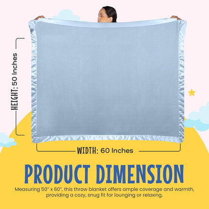 Thermal Waffle Knit Throw Blanket Satin Trim Blue 50" X 60"