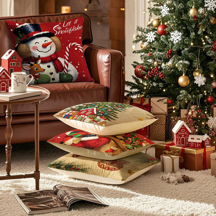 Christmas Pillow Covers 18X18 Inch Set of 4, Christmas Decorations Cushion Covers, Xmas Pillow Covers, Pillowcases Throw Pillow Covers for Sofa Couch Home Decor