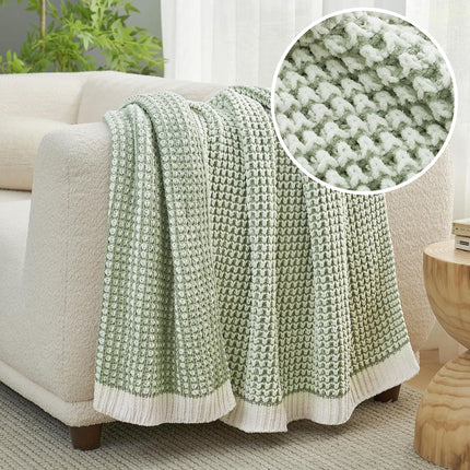 Chenille Knit Throw Blanket for Bed, Sage Green, 60"X80"