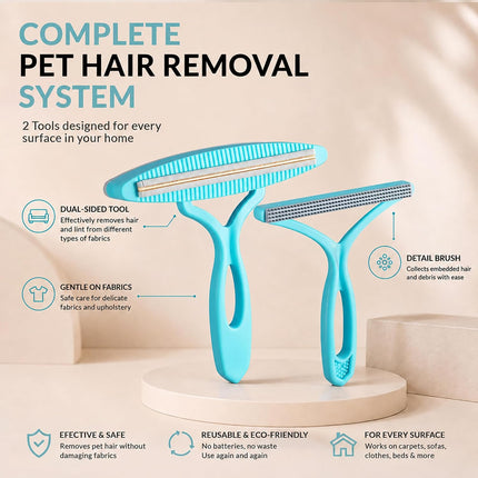 2 Pack Set Pet Hair Removal Tool – Dual-Head Copper & Plastic Scraper for Carpet, Furniture & Car, Reusable Lint Remover for Embedded Dog & Cat Hair