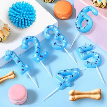 Blue Dog Paw Birthday Number Candles