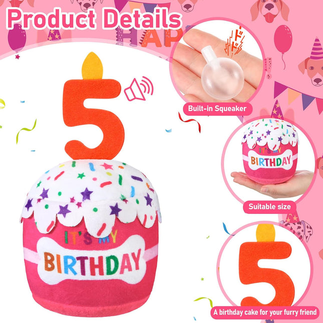 Dog Birthday Cake Toy Squeaky Plush Gift,5Th,Pink