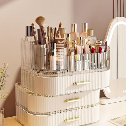 360 Rotating and Stackable Makeup Organizer with 2 Drawers
