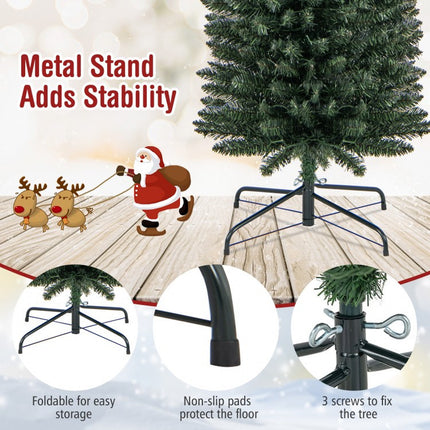 5/6/7/8/9 Feet Pre-Lit Pencil Artificial Christmas Tree with 150/180/200//300/400 Warm White LED Lights