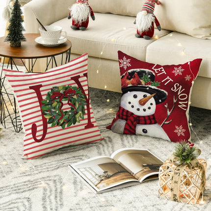 Merry Christmas Let It Snow Joy Stripes Gift Box Red Throw Pillow Covers, 20 X 20 Inch Xmas Tree Holiday Cushion Case Decoration for Sofa Couch Set of 4