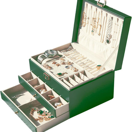 Jewelry Organizer Box PU Leather Double-Layer Pull-Out Drawer & Multiple Compartments - Premium Jewelry Storage for Necklaces, Rings, Bracelets - Nice Christmas Gift for Women, Men