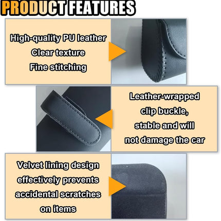 Magnetic Leather Sunglasses Case for Car Visor Clip - Sunglasses Holder Clip for Car Sun Visor - Eyeglass Hanger Mounter Storage Box Auto Glasses Clip Holder Organizer Protective Box (Black)