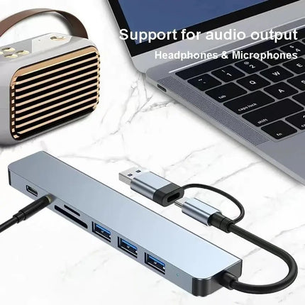 8 in 2 USB C Hub USB 3.0 SD TF Card Reader Audio Adapter Dock for Laptop Mac
