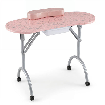 Foldable Portable Manicure Table with Drawer Casters and Cushion