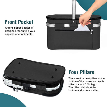MUZOOY Insulated Cooler Bag Picnic Basket,Leakproof Collapsible Portable Cooler， Premium Folding Basket, Foldable Insulated Basket