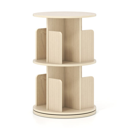 2-Tier Rotating Bookshelf with Dividers and Anti-Falling Baffles