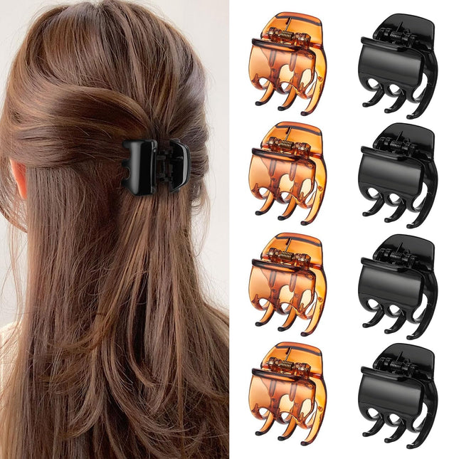 Medium Claw Clips for Women Non Slip, 8PCS 1.38" Black & Brown Plastic Hair Clips for Thin/Thick Hair Claws Short Hair Accessories Jaw Clips(8Pcs-Style 3)