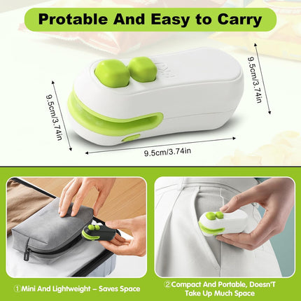 Mini Bag Sealer,2025 Upgraded 2 in 1 Mini Bag Sealer,Rechargeable Handheld Bag Sealer with Cutter and Magnet for Snack Plastic Bags Food Storage Travel (White)
