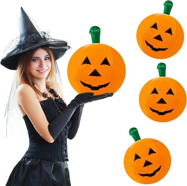 3-Count Halloween Summerween Pumpkin Inflatable Beach Ball Decorations, Summerween 16" Tall, Halloween Pumpkin Toy (3-Pack)